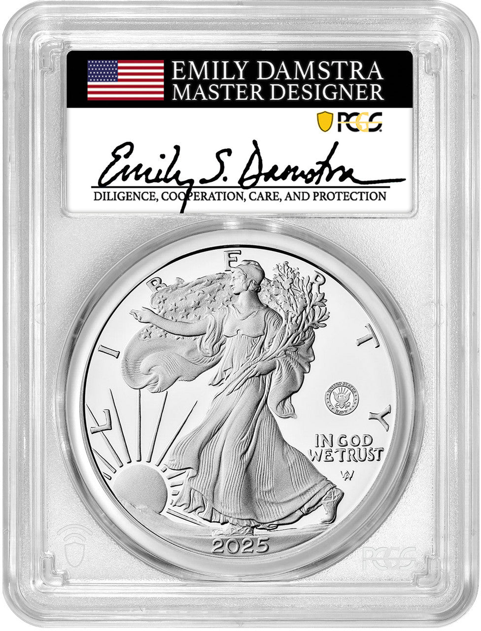 2025-S Silver Eagle 250th Anniversary U.S. Navy Privy AR PCGS PR70 Damstra