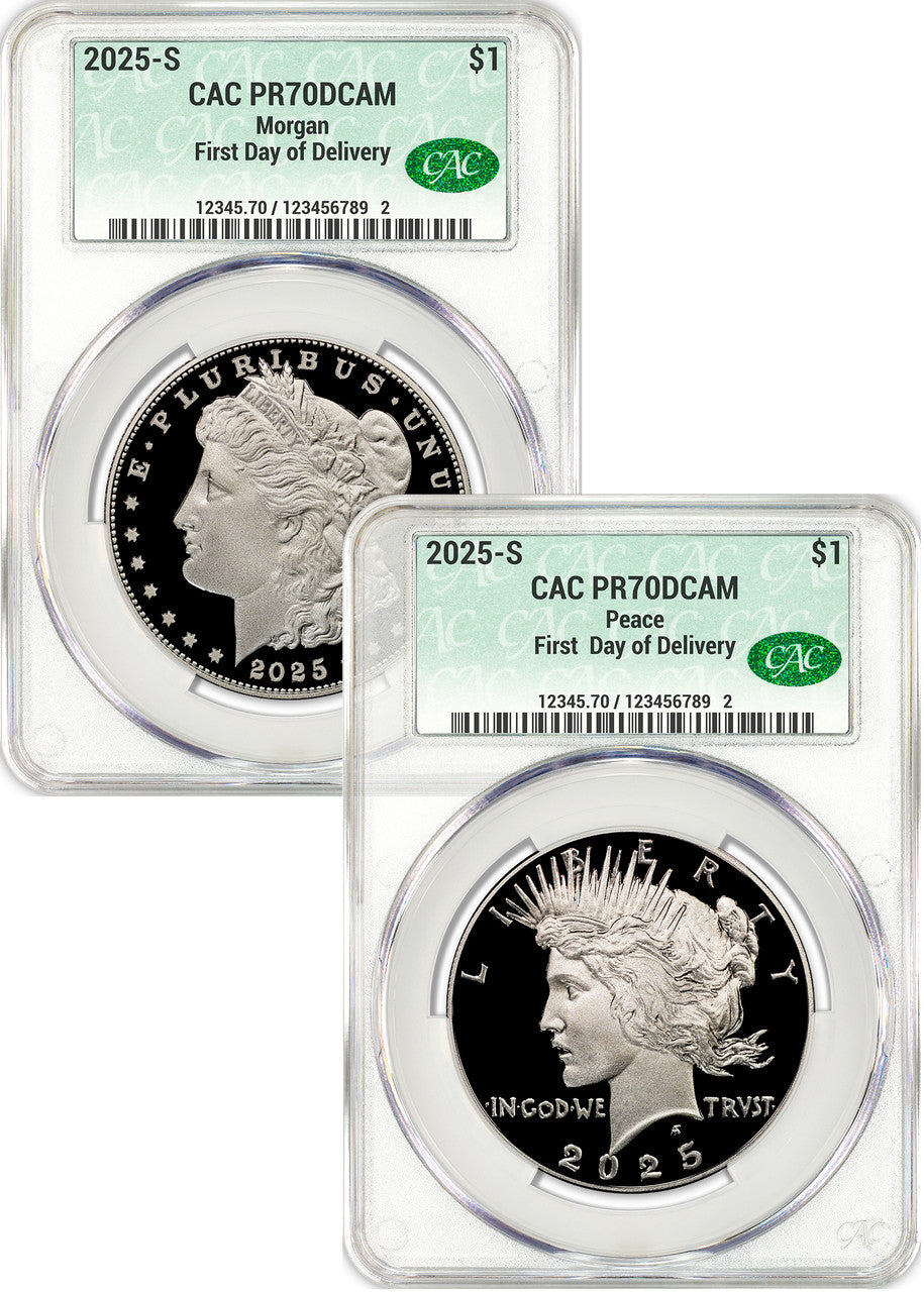 2025-S Morgan and Peace Silver Dollar 2pc Set FDD CAC PR70