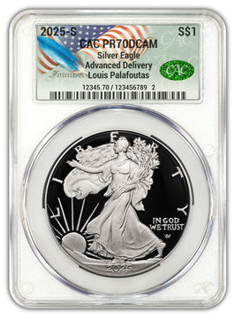 2025-S Silver Eagle Advanced Delivery Founders CAC PR70DCAM