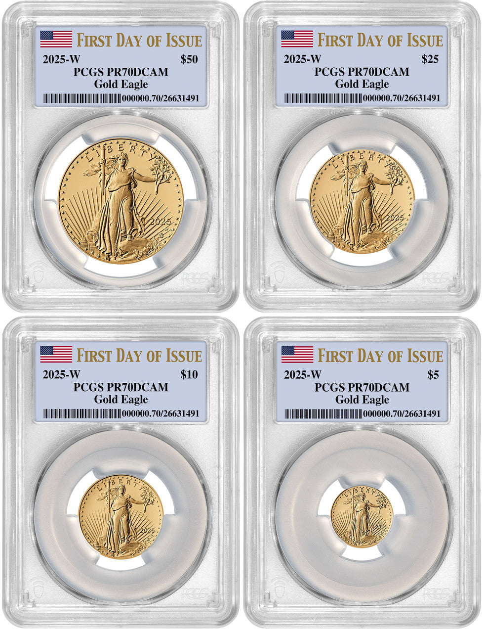 2025-W Proof Gold Eagle 4-Coin Set FDI PCGS PR70 Deep Cameo