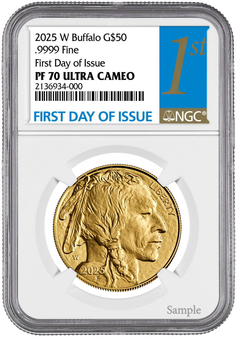 2025-W $50 Proof Gold Buffalo First Day of Issue 1st Label NGC PF70