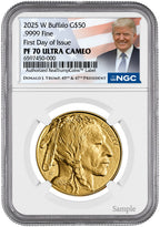 2025-W $50 Proof Gold Buffalo FDI NGC PF70 Trump Label