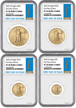 2025-W Proof Gold Eagle 4-Coin Set FDI NGC PF70 Ultra Cameo