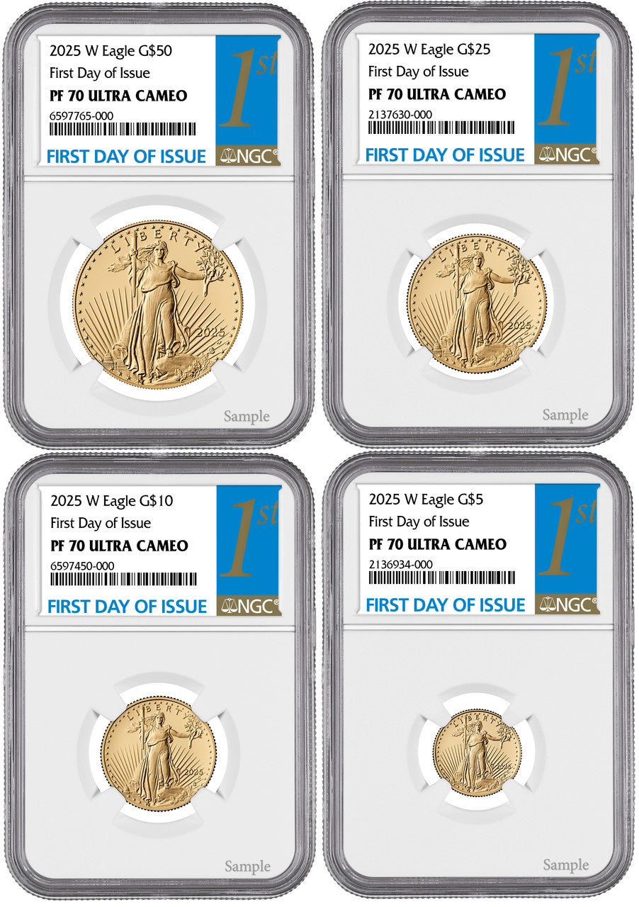 2025-W Proof Gold Eagle 4-Coin Set FDI NGC PF70 Ultra Cameo