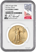 2025-W $50 Gold Eagle FDI NGC PF70 UCAM Harrigal Signed