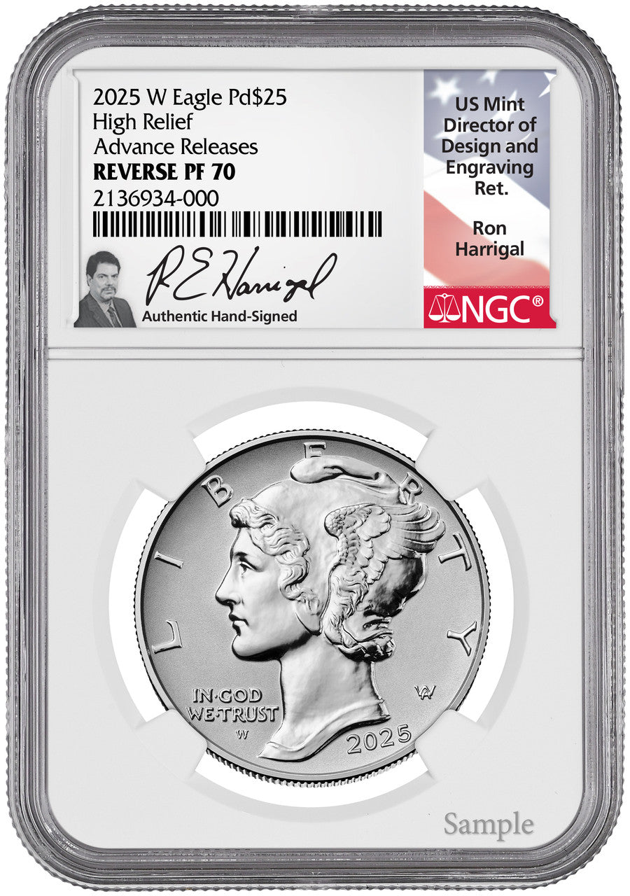 2025-W $25 Palladium High Relief Reverse Proof AR NGC PF70 Harrigal