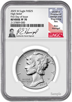 2025-W $25 Palladium High Relief Reverse Proof FDI NGC PF70 Harrigal