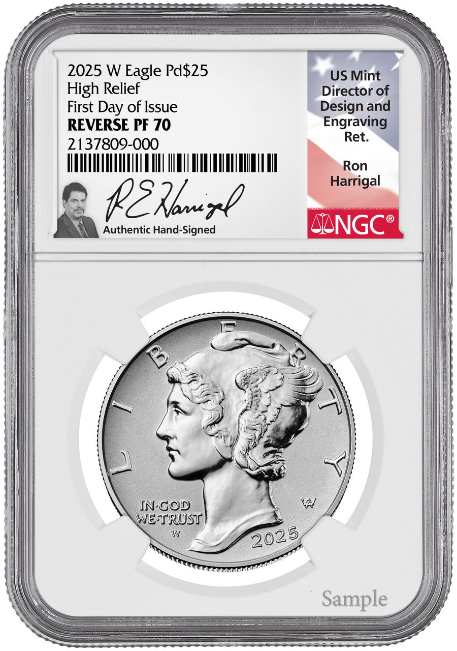 2025-W $25 Palladium High Relief Reverse Proof FDI NGC PF70 Harrigal
