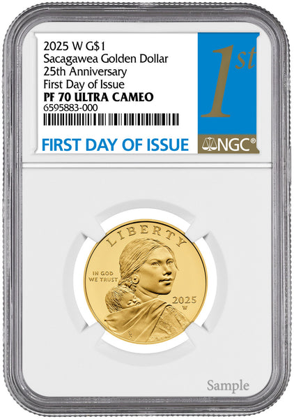 2025 W G$1 Sacagawea, 25th Anniversary Golden Dollar 24K FDI NGC