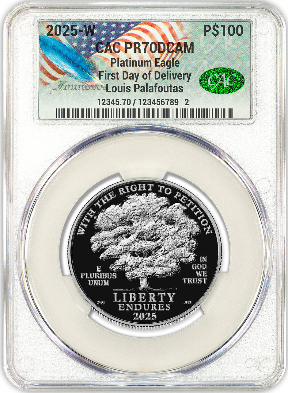 2025-W $100 Platinum Eagle Right To Petition FDD CACG PR70 Founders