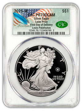 2025-W Silver Eagle Laser Engraved Privy FDD CAC PF70 Founders