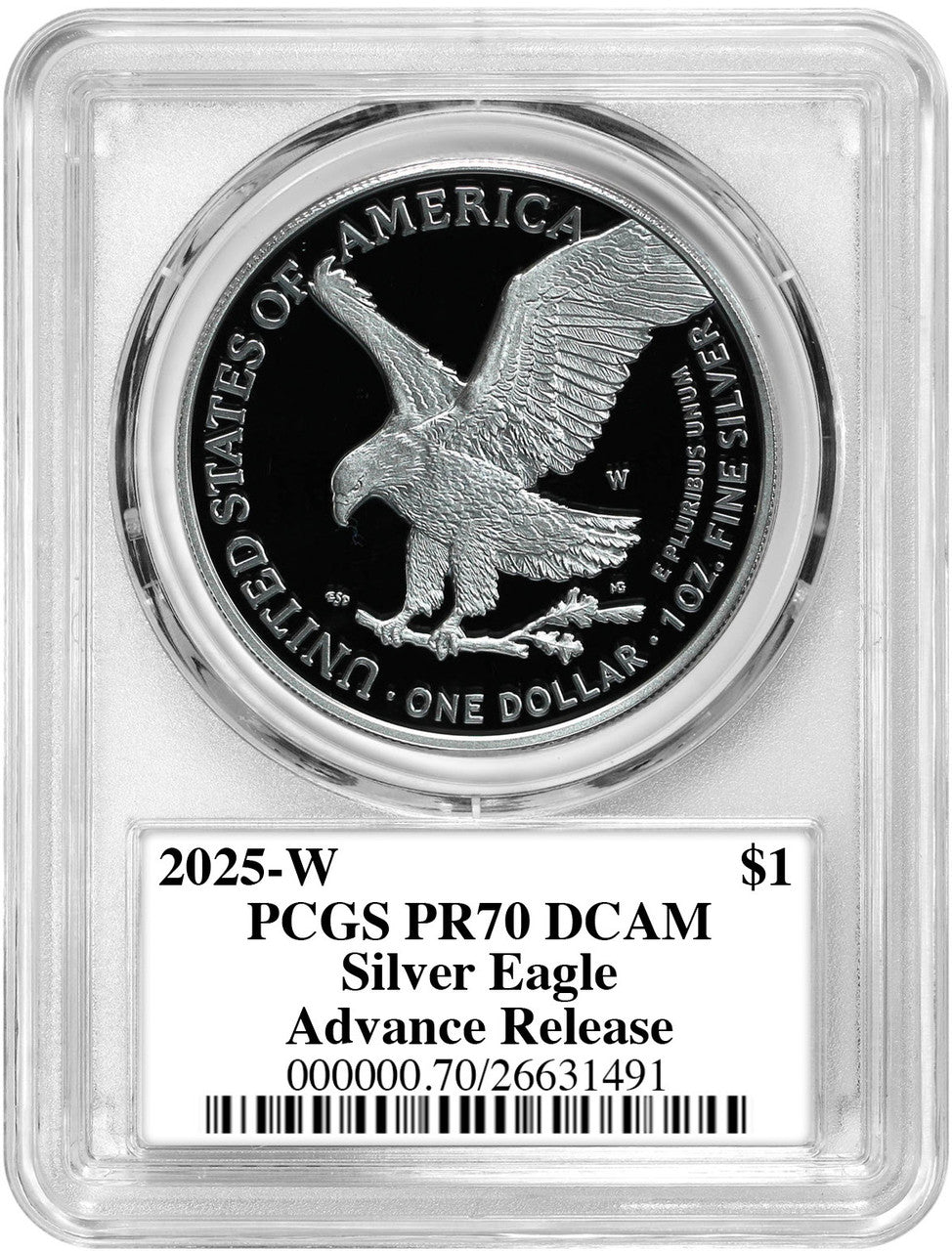 2025-W Silver Eagle Advanced Release PR70 PCGS Damstra Signed