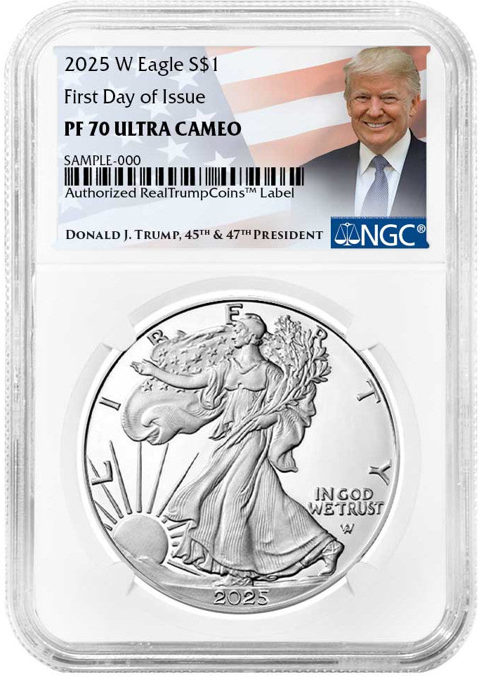 2025-W Silver Eagle FDI NGC PF70 Ultra Cameo Trump Label
