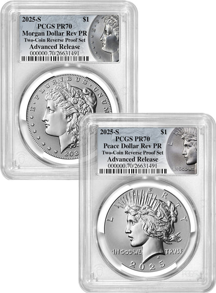 2025 イギリス The Two es 銀貨 PCGS  70 2025-S Morgan and Peace Silver Dollar 2pc Set Reverse Proof AR