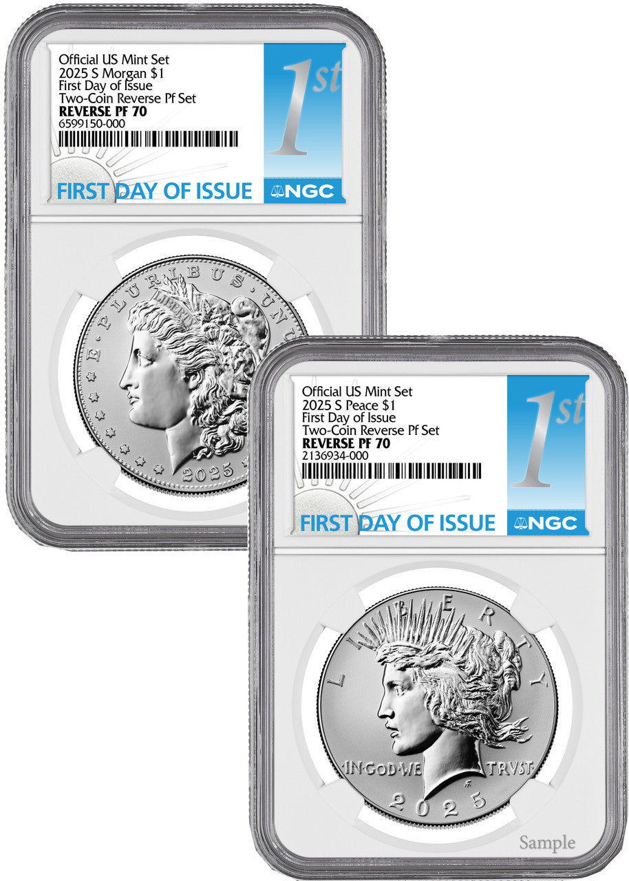 2025-S Morgan and Peace Silver Dollar 2pc Set Reverse Proof FDI 1st NGC PF70