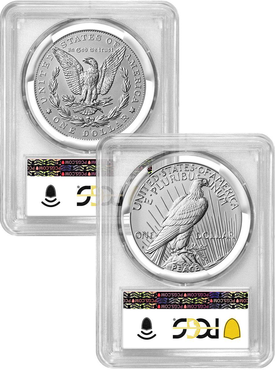 2025-S Morgan and Peace Silver Dollar 2pc Set Reverse Proof FDI PCGS PR70