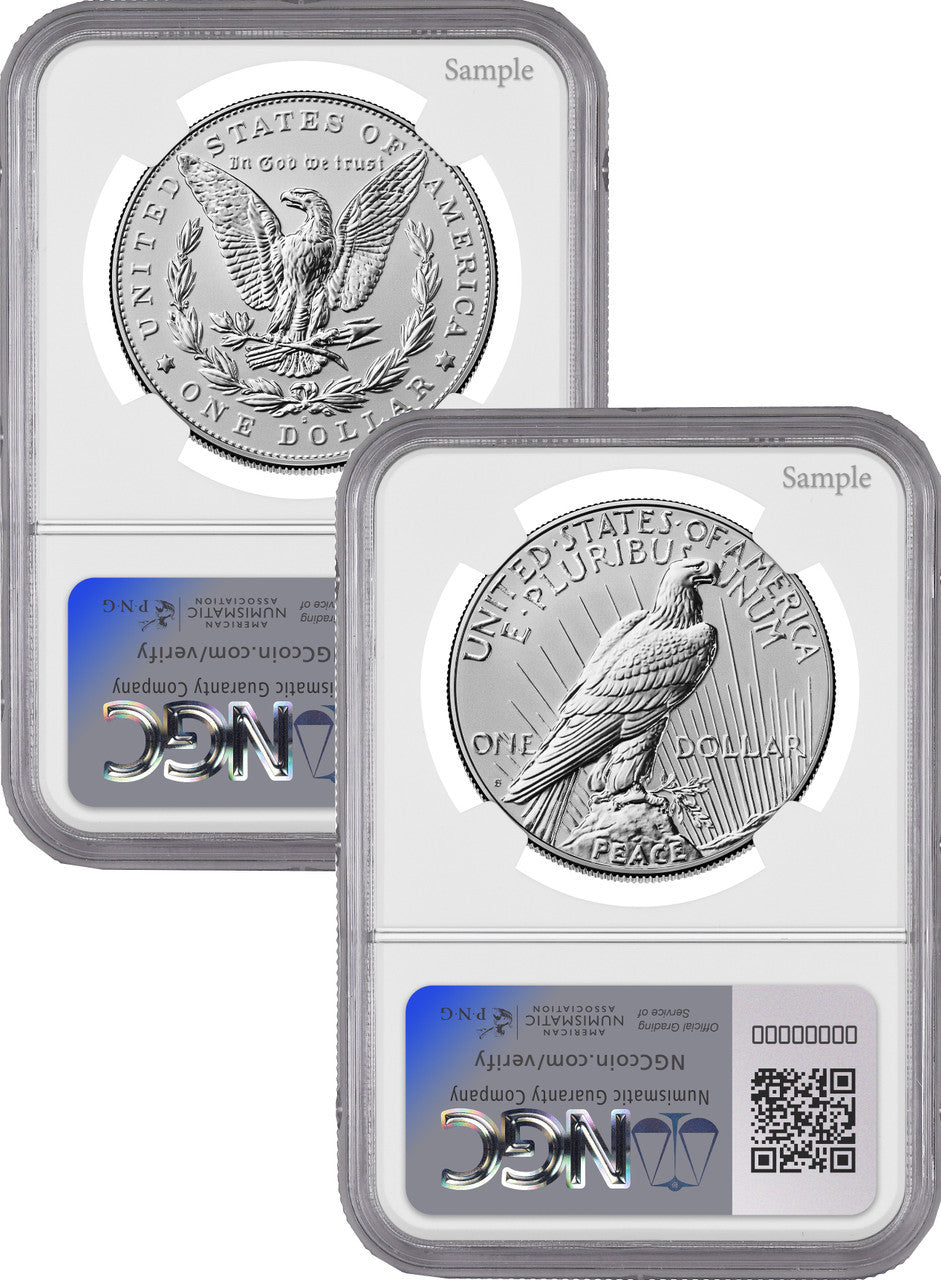 2025-S Morgan and Peace Silver Dollar 2pc Set Reverse Proof FDI NGC PF70