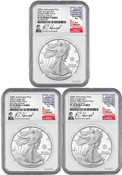 2025 250th Anniversary Armed Forces Privy Silver Eagle 3-Coin Set FDI NGC PF70 Harrigal