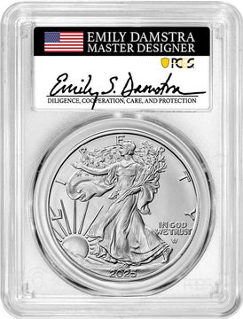 2025-W Burnished Silver Eagle Advanced Release PCGS SP70 Damstra Signed