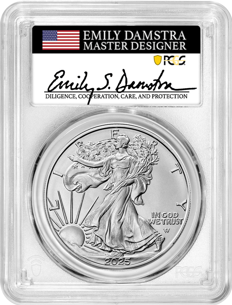 2025-W Burnished Silver Eagle Advanced Release PCGS SP70 Damstra Signed