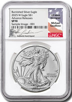 2025 W Burnished Silver Eagle Advanced Releases NGC SP70 Gaudioso Signed