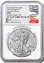 2025 W Burnished Silver Eagle FDI NGC SP70 Gaudioso Signed