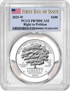 2025-W $100 Platinum Eagle Right To Petition FDI PCGS PR70