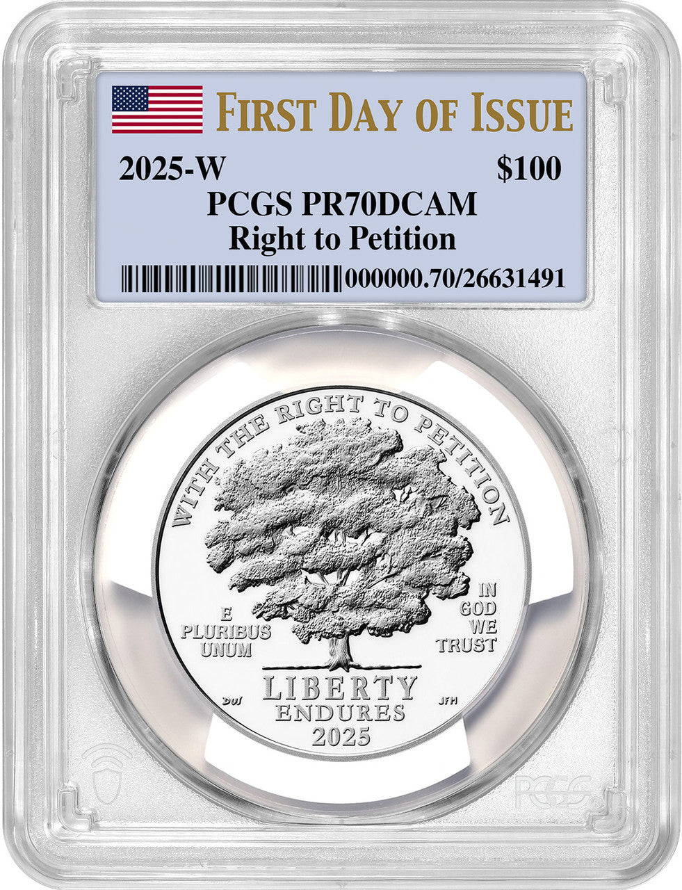 2025-W $100 Platinum Eagle Right To Petition FDI PCGS PR70