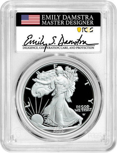 2025-W Silver Eagle First Day of Issue PCGS PR70 Damstra Signed