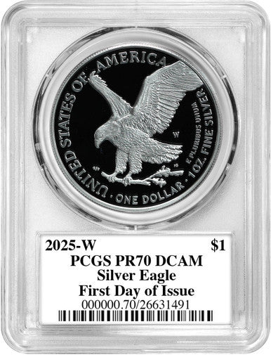 2025-W Silver Eagle First Day of Issue PCGS PR70 Damstra Signed