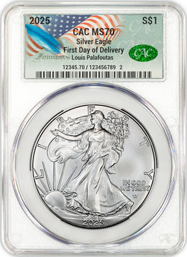 2025 American Silver Eagle First Day Delivery CAC MS70 Founders Label