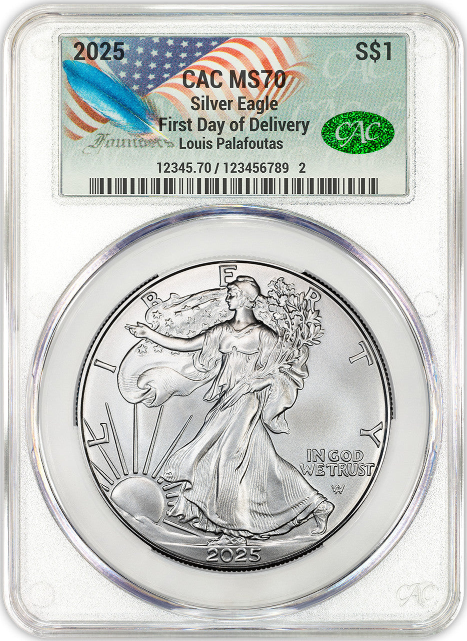 2025 American Silver Eagle First Day Delivery CAC MS70 Founders Label