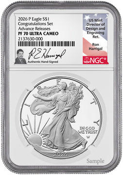 2026 P Silver Eagle Congratulations Set Advanced Releases NGC PF70 Harrigal