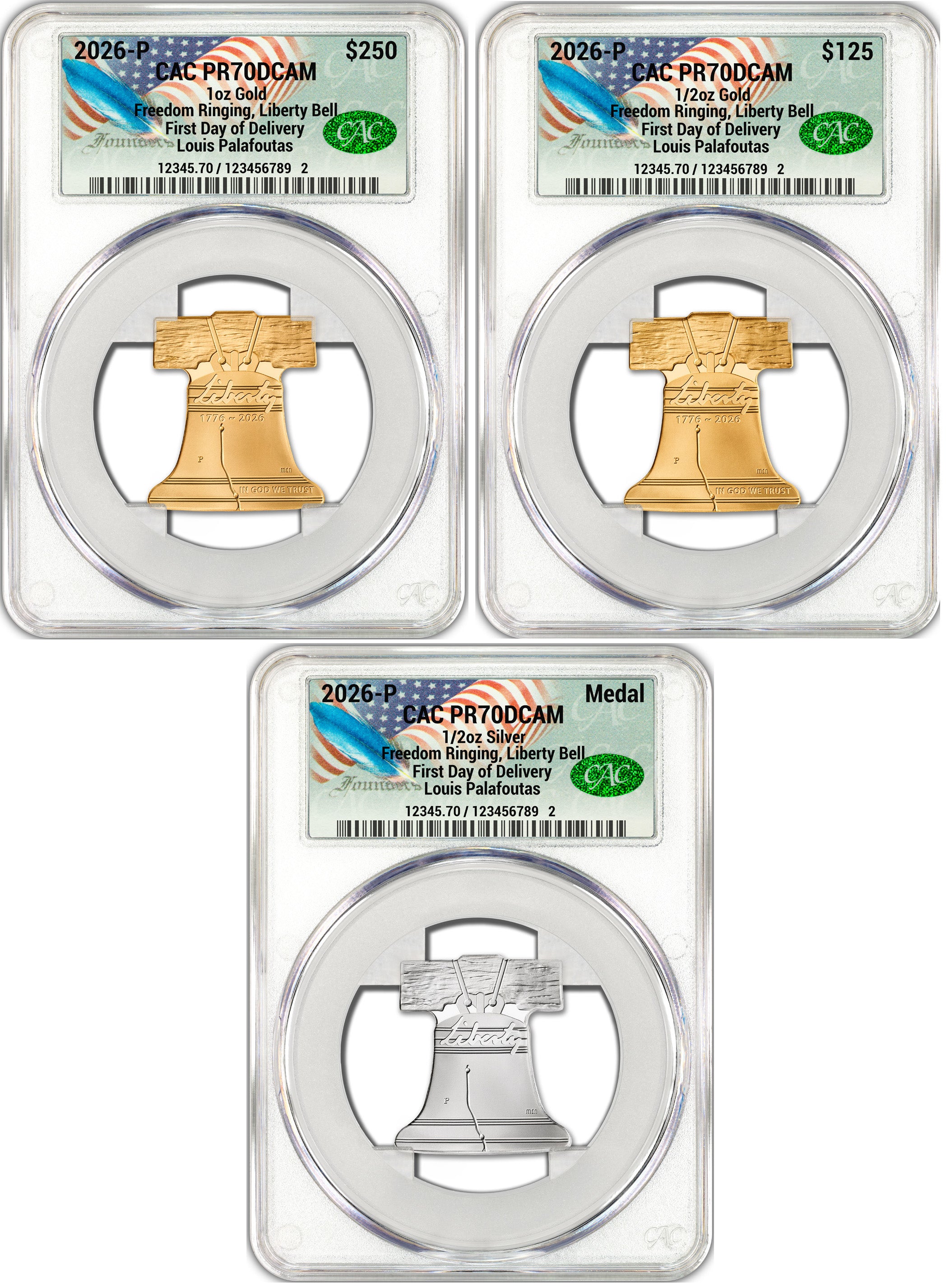 2026-P Freedom Ringing Liberty Bell 3-Coin Set FDD CAC PR70 Founders
