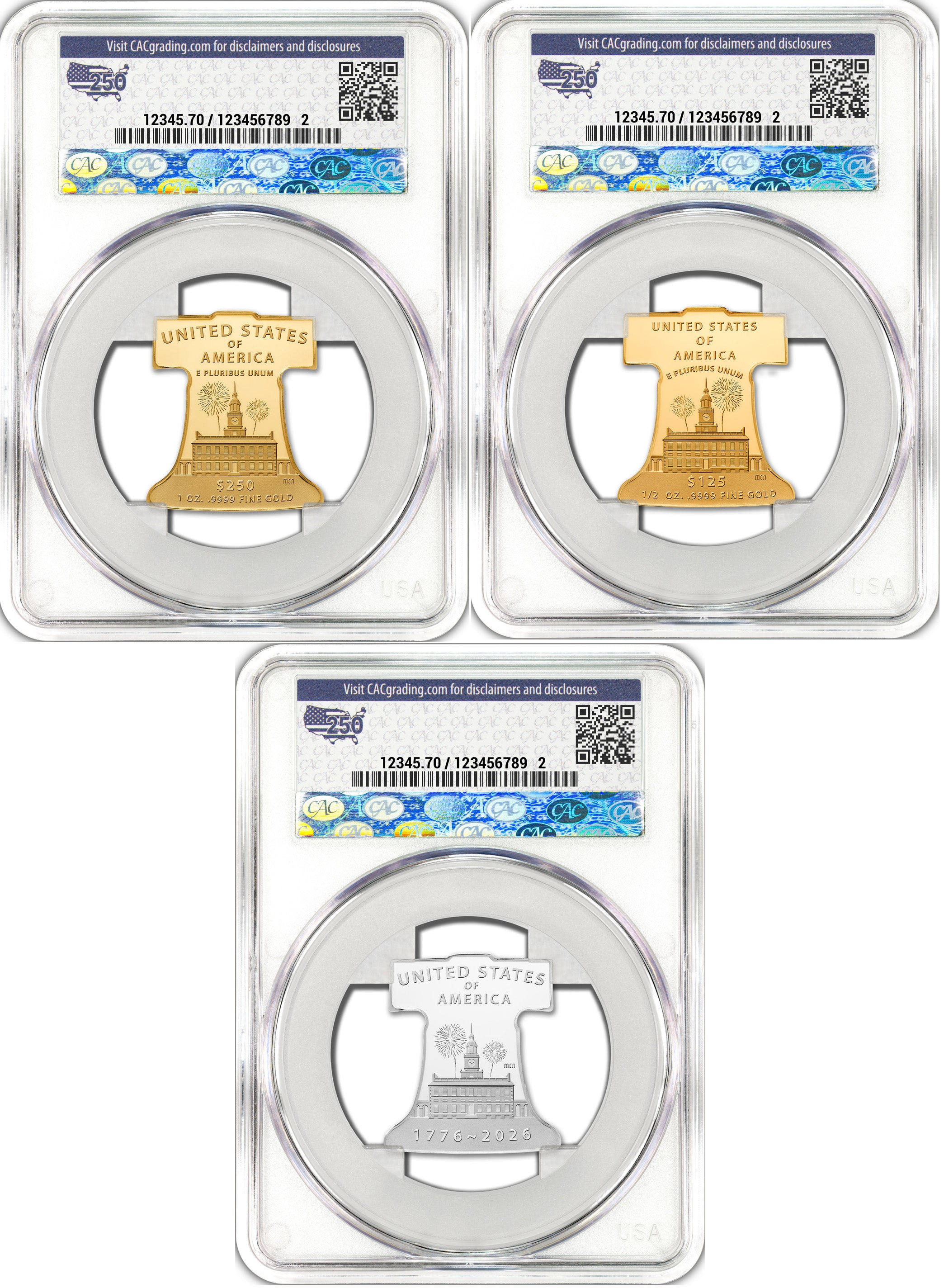 2026-P Freedom Ringing Liberty Bell 3-Coin Set FDD CAC PR69 Battlefield