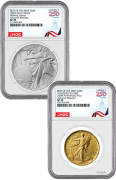 2026-W Best of the Mint 1916 Gold Walking Liberty Half & Silver Medal Set AR NGC SP70 Congress