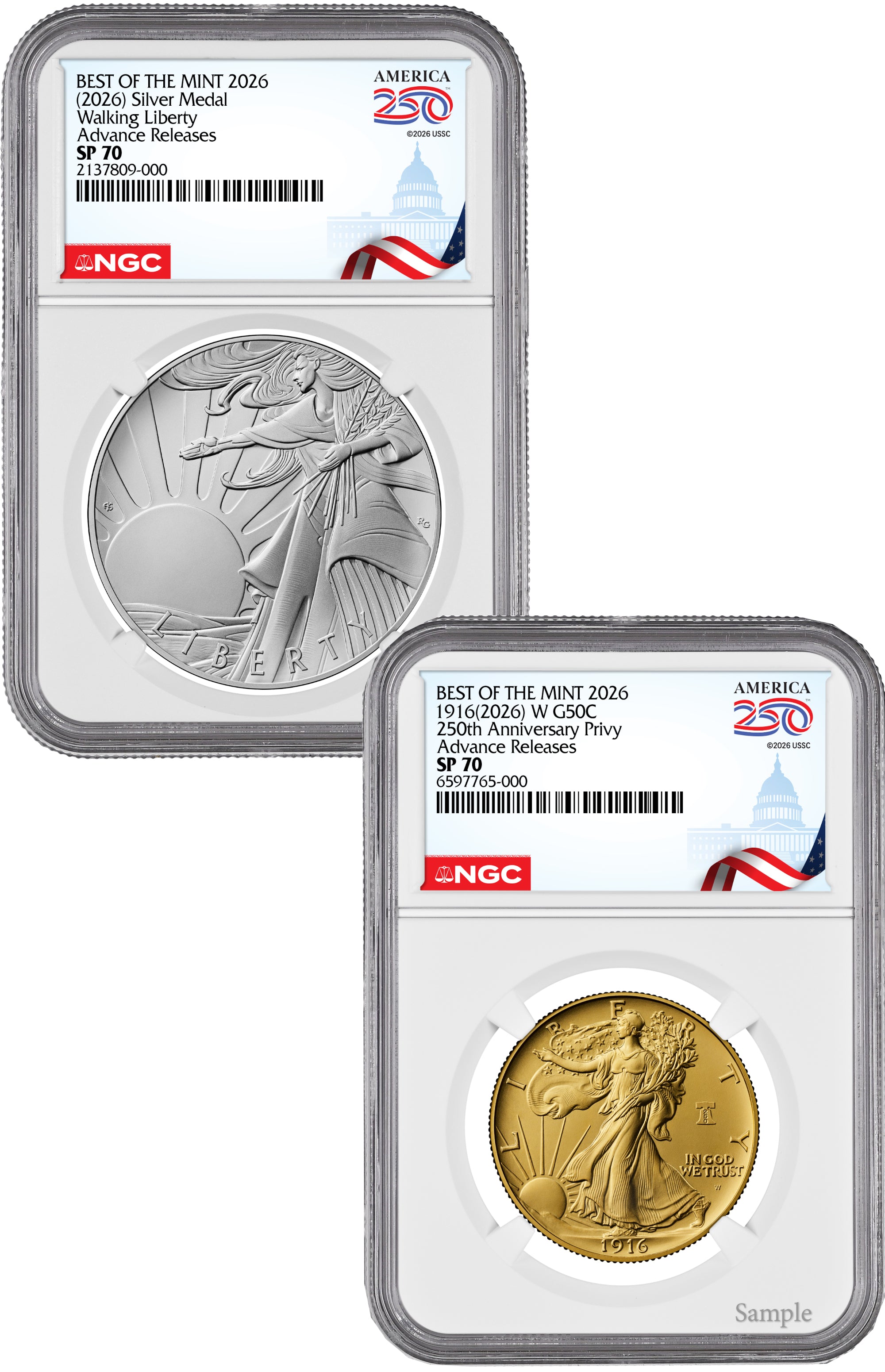 2026-W Best of the Mint 1916 Gold Walking Liberty Half & Silver Medal Set AR NGC SP70 Congress