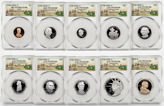 2026-S Semiquincentennial US Mint Proof Set CAC PR70 Advanced Delivery Battlefield 250