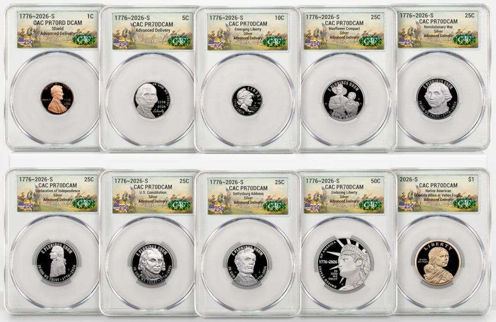 2026-S Semiquincentennial US Mint Proof Set CAC PR70 Advanced Delivery Battlefield 250