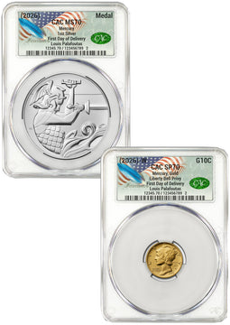 2026-W (P) 1916 Mercury Gold Coin Silver Medal Set FDD CAC MS70/SP70 Founders