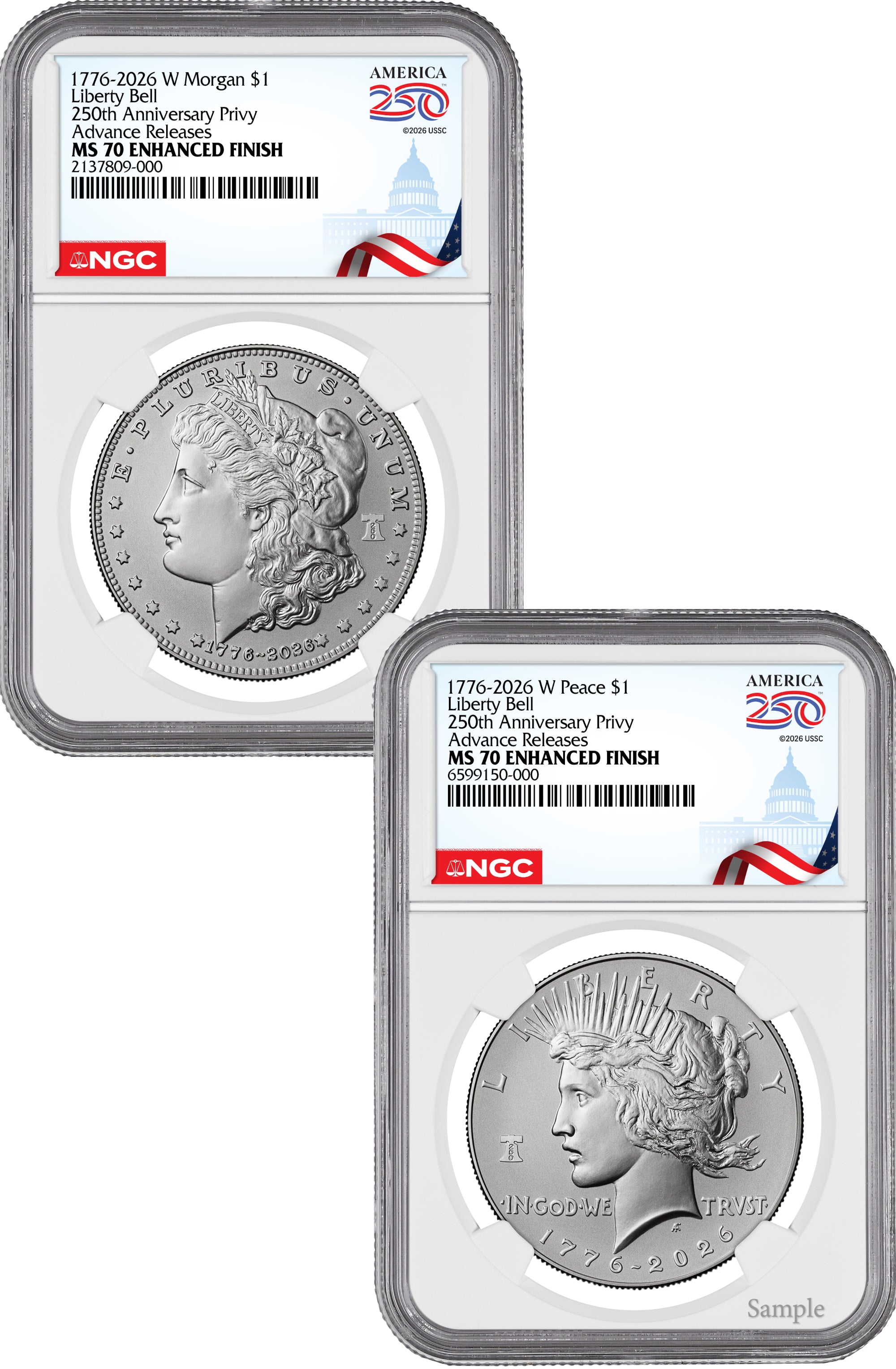 2026-W Morgan and Peace Dollar Enhanced 2-Coin Set NGC MS70 AR Congress 250 Label