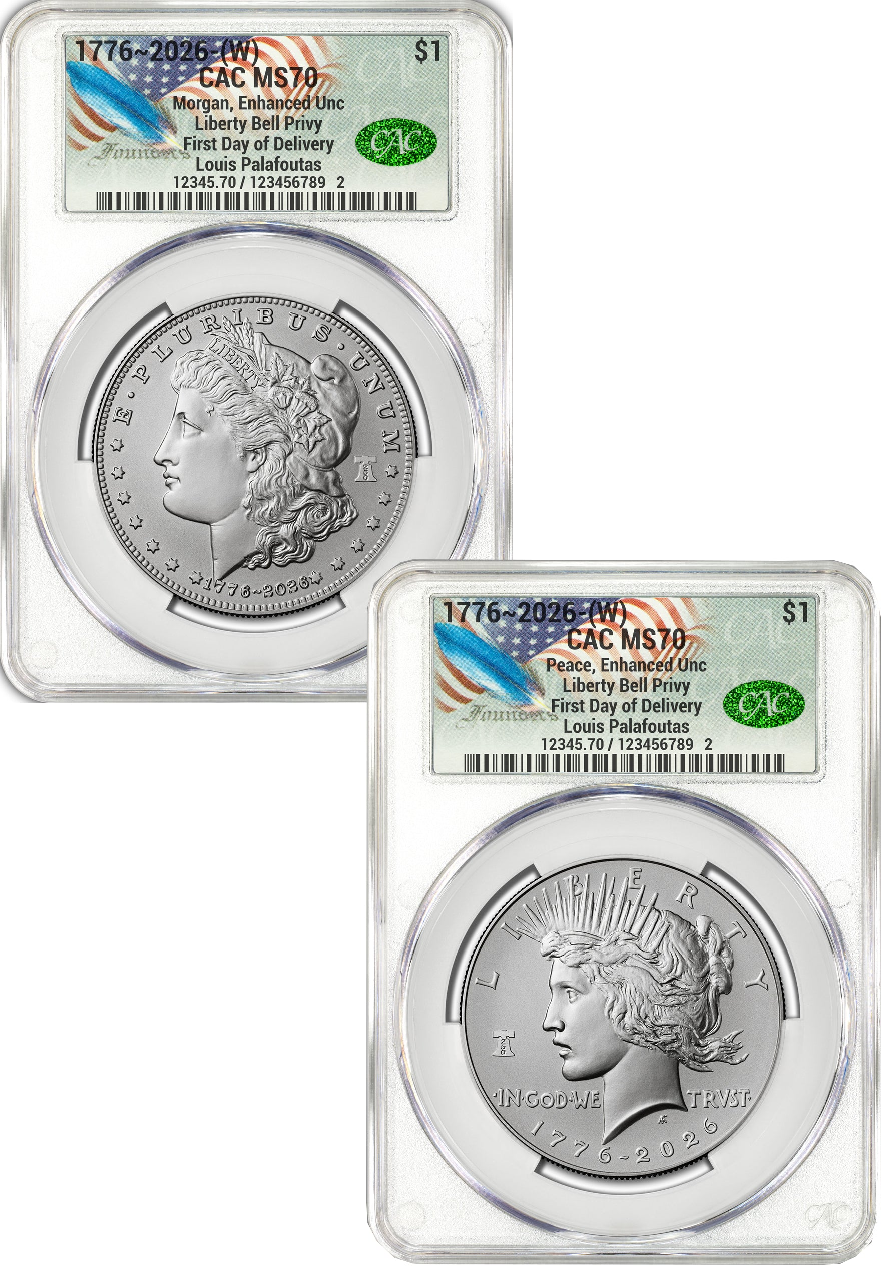 2026-W Morgan and Peace Dollar Enhanced 2-Coin Set CAC MS70 FDD Founders Label