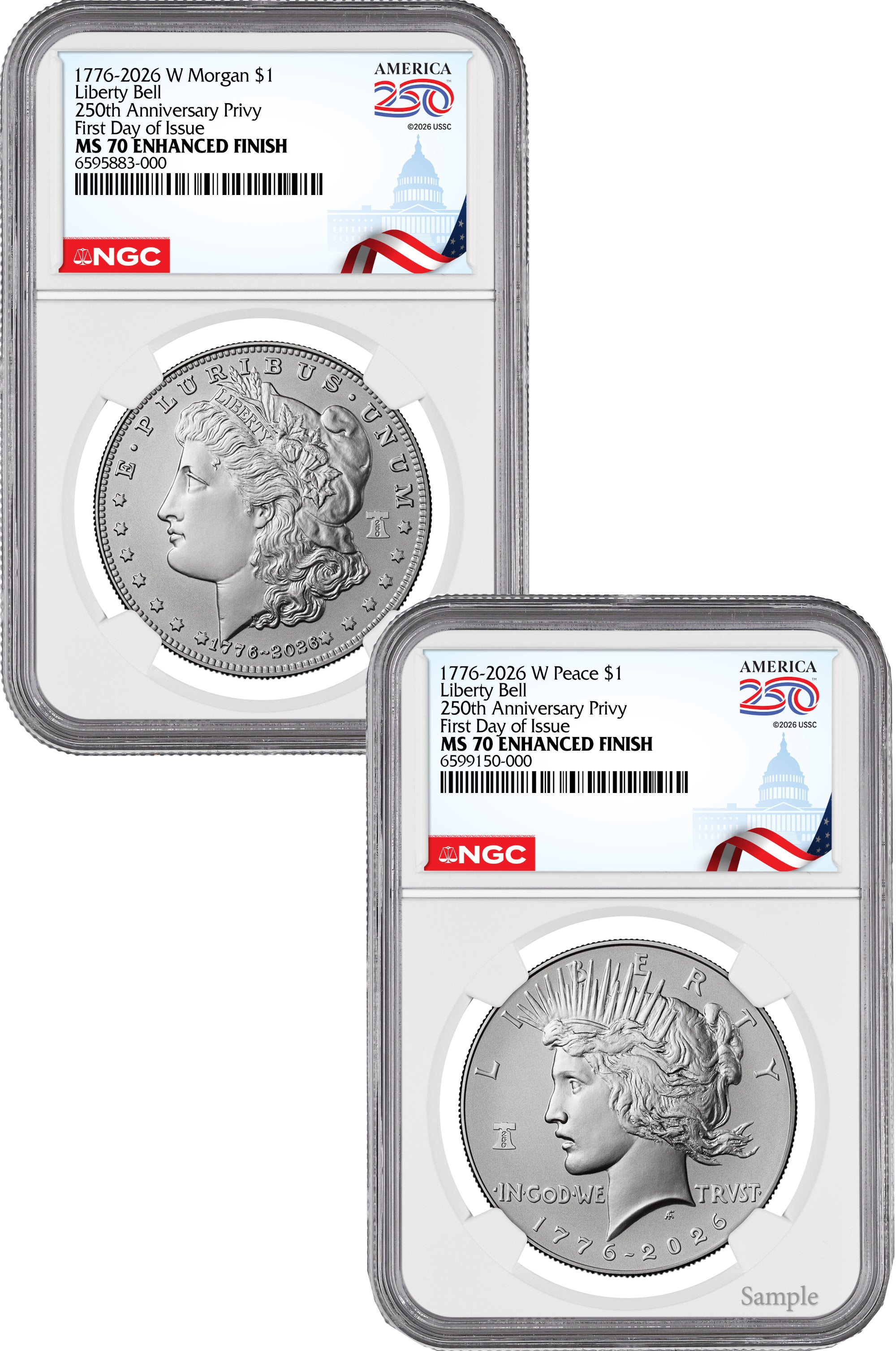 2026-W Morgan and Peace Dollar Enhanced 2-Coin Set NGC MS70 FDI Congress 250 Label