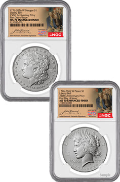2026-W Morgan and Peace Dollar Enhanced 2-Coin Set NGC MS70 FDI Hancock Label