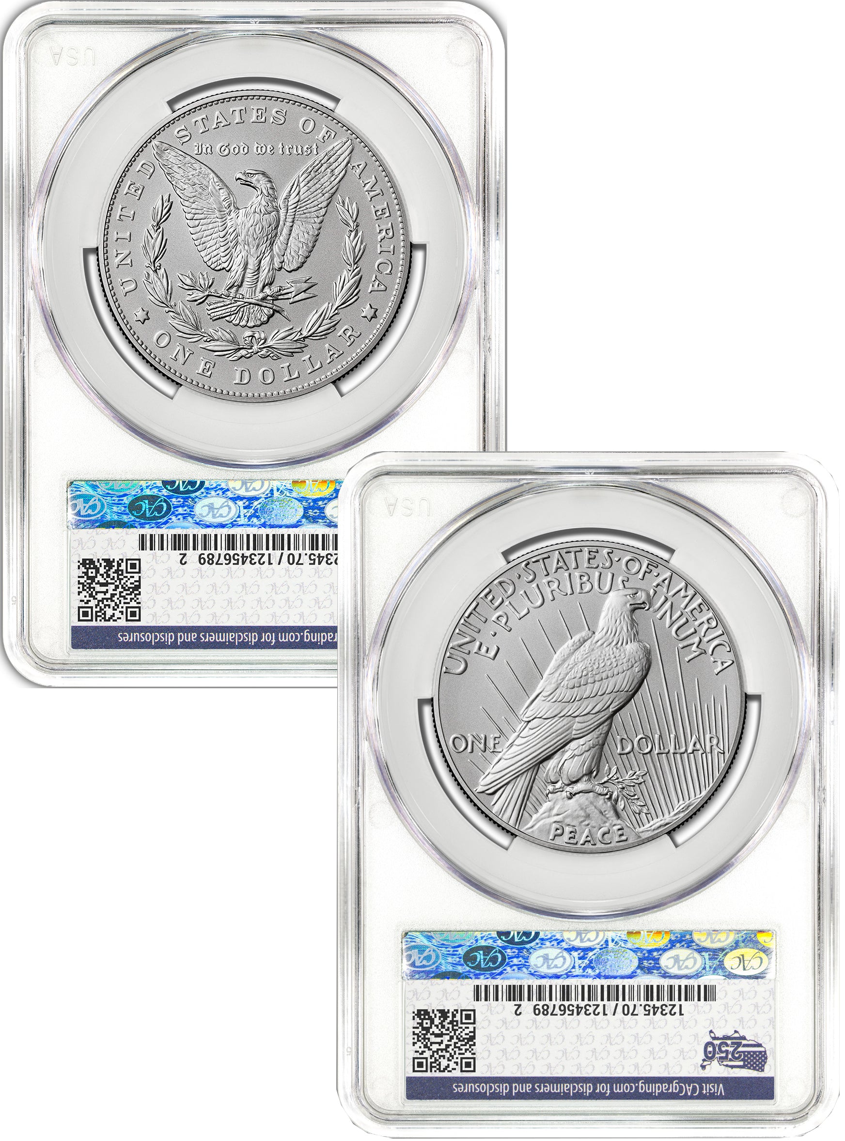 2026-W Morgan and Peace Dollar Enhanced 2-Coin Set CAC MS70 FDD Battlefield Label