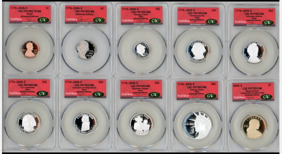 2026-S Semiquincentennial US Mint Proof Set CAC PR70 Advanced Delivery Red Book Label