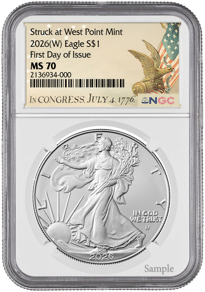 銀貨 Struck at West Point Mint 2021 MS70 2026(W) American Silver Eagle First Day of Issue NGC MS70 | LCR Coin