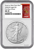 2026(W) Struck at West Point Mint Silver Eagle FDOI NGC MS70