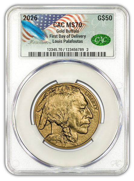 2026 1 oz Gold Buffalo FDD CAC MS70 Founders Label | LCR Coin