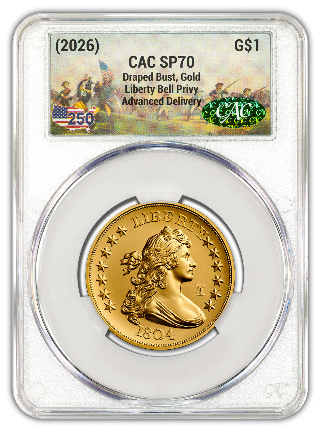 2026 1804 Draped Bust Dollar Gold Coin AD CAC SP70 Battlefield
